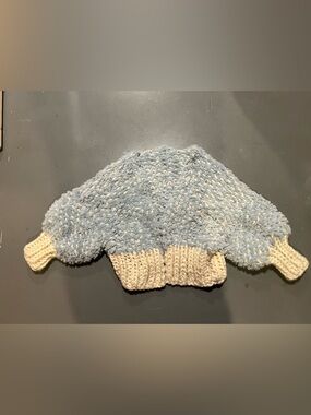 Hand knit one of a kind Cozy Blue and Cream Fuzzy Sweater